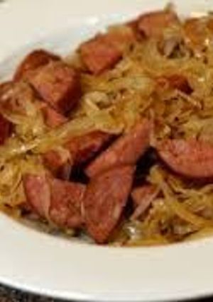 A picture of Mom's Homemade Polish Sausage and Sour Krout.