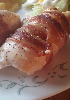 A picture of Bacon Wrapped Cream Cheese Stuffed Chicken Breast.