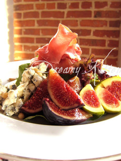 A picture of Fig, Dry-Cured Ham, and Blue Cheese Salad.