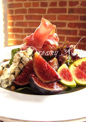 A picture of Fig, Dry-Cured Ham, and Blue Cheese Salad.