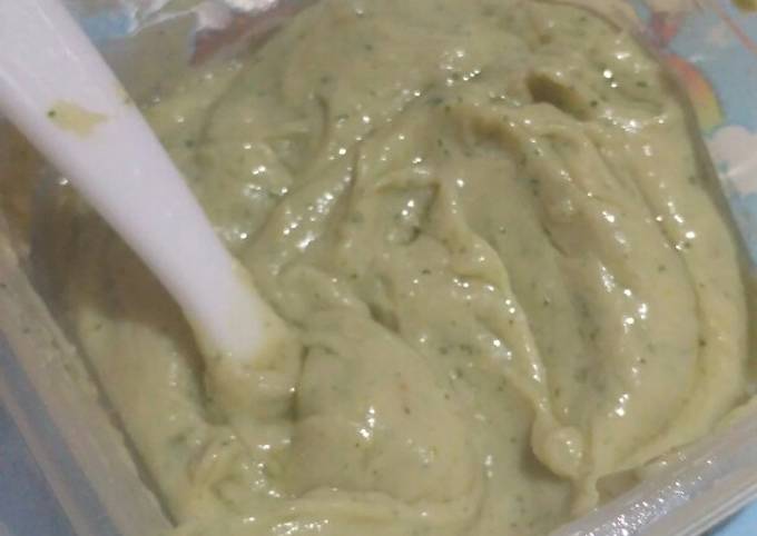 Mpasi 6 bulan bubur ayam, udang,tempe,buncisdaun katuk 4*+ kaldu