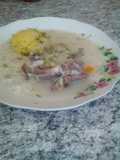 Caldo de cordero y cordero arrebozado con coliflor