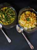 Hyderabadi style Soya Nuggets ki Biryani and Safed Mirchi ki Salan