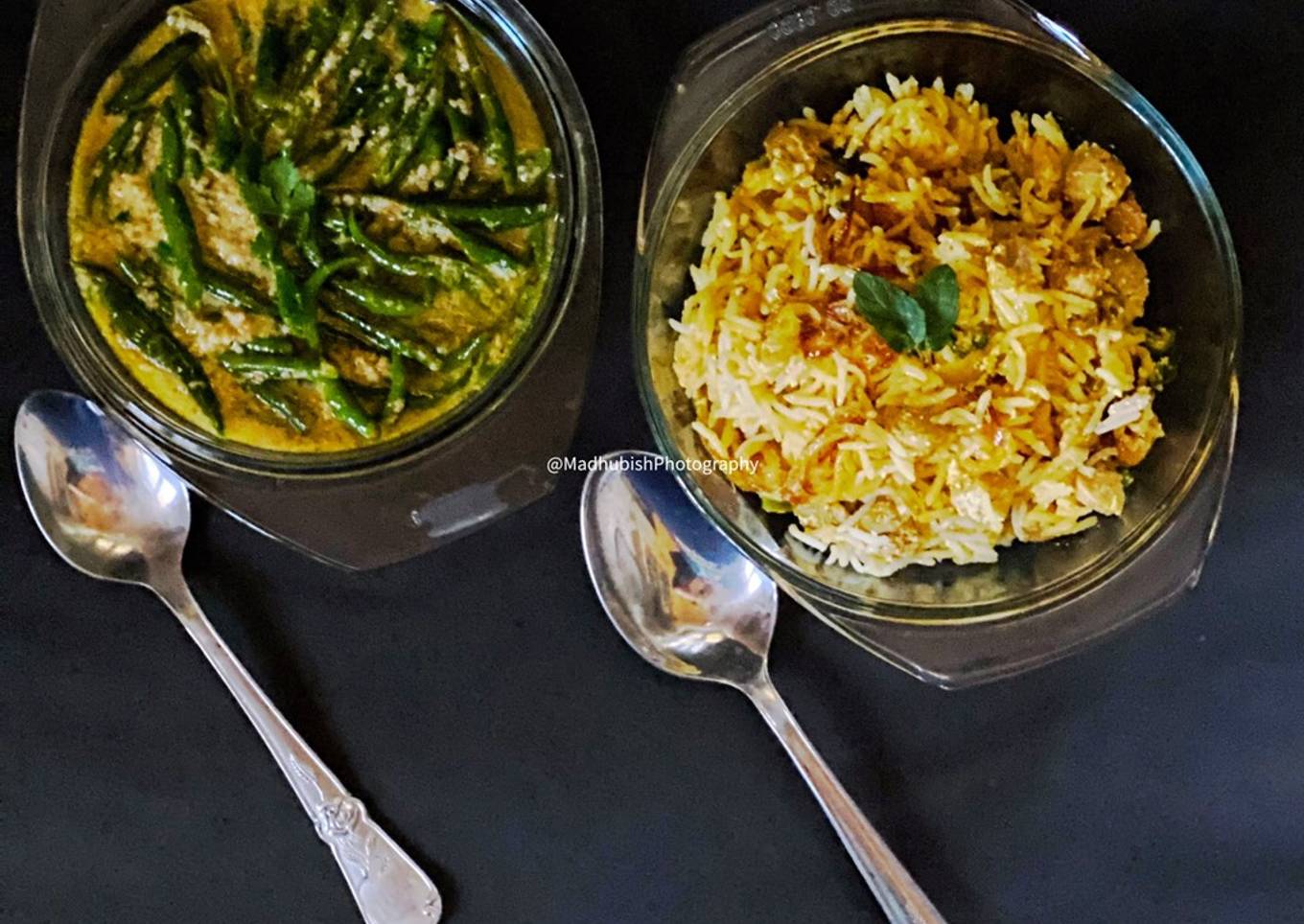 Hyderabadi style Soya Nuggets ki Biryani and Safed Mirchi ki Salan
