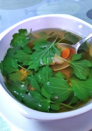 รูปของ แกงจืดจิงจูฉ่ายใส่หมูสับ #กินผักรักสุขภาพ1