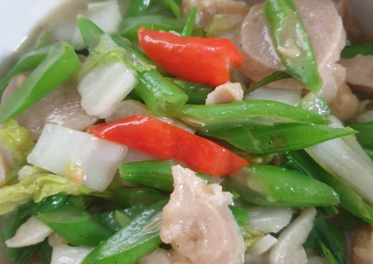 Cara Buat Ca buncis sawi putih bakso katsu Rumahan