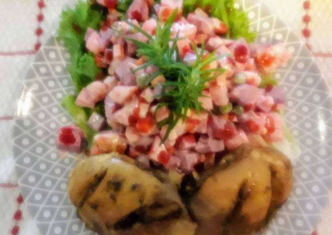 Pollo al horno con ensalada rusa peruana Receta de Carmen Capella- Cookpad