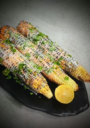 A picture of Mexican grill street corn.