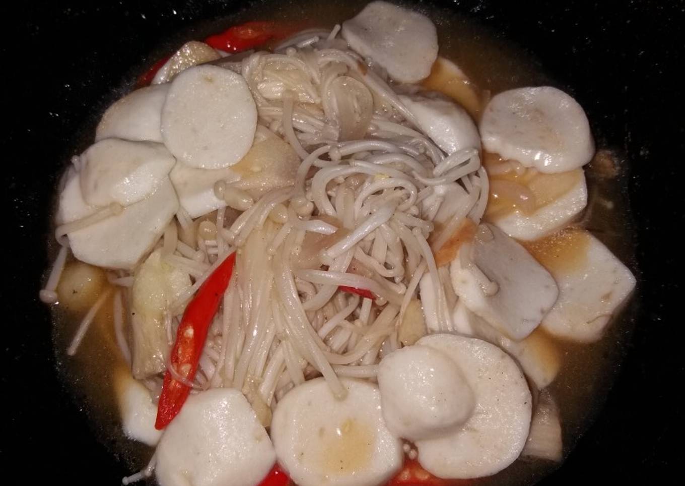 Tumis bakso+jamur enoki