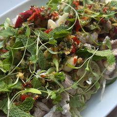 A picture of Thai Chili Lime Pork (Moo Manao หมูมะนาว).