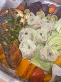 Quick Steamed Basket Meal: Mixed Veggies, Faux Shumai, and Double-Sauce Mackerel