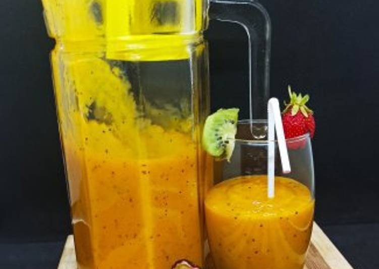 Step-by-Step Guide to Prepare Any-night-of-the-week Mango, kiwi fruit, passion fruit and strawberry juice