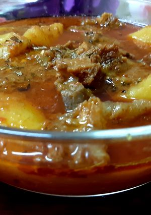 A picture of Panjabi dish Aalu Gosht,.