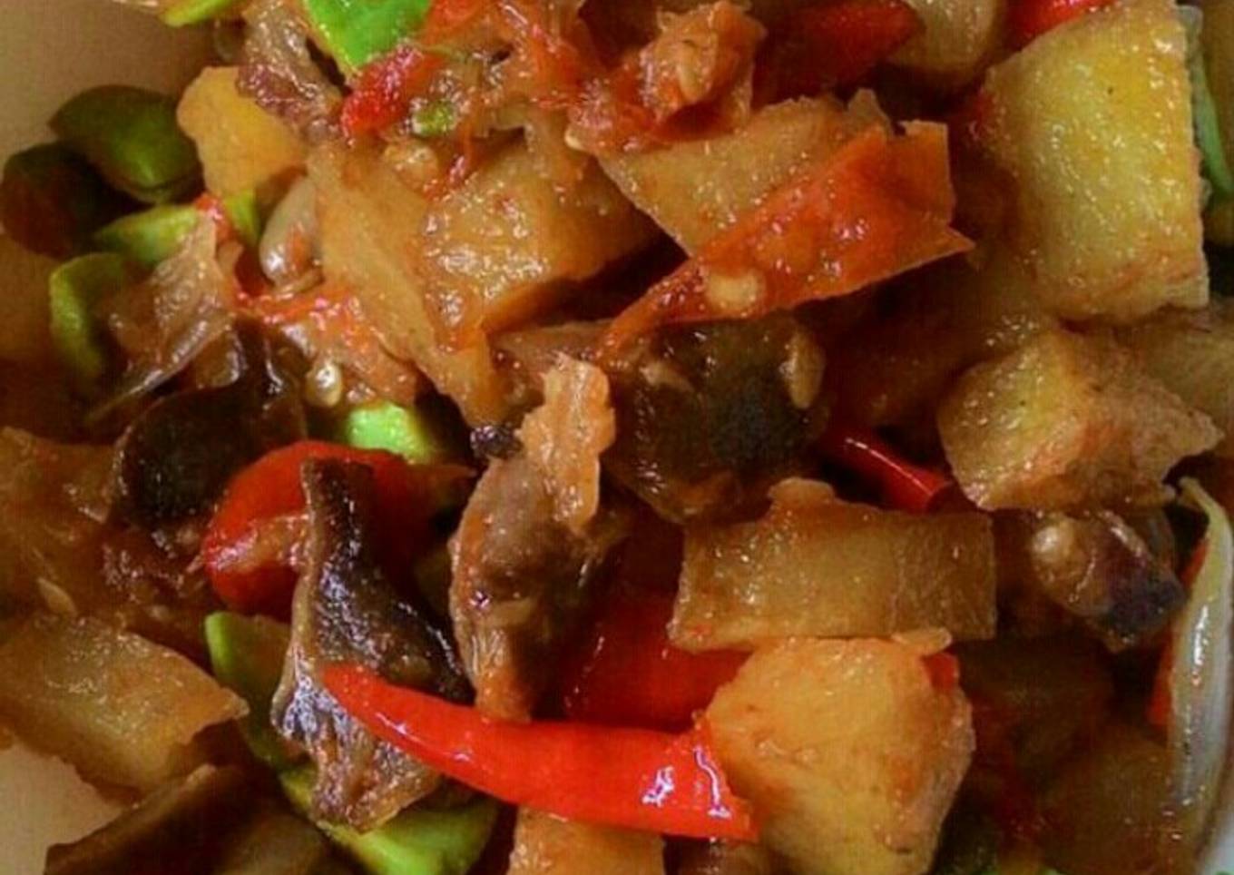 Resep Balado kentang ati ampela campur petai, Enak