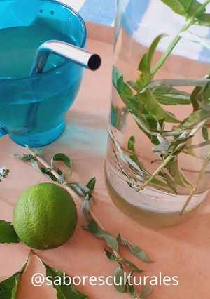 Una foto de Agua fresca con menta, burrito y cedrón 🌿