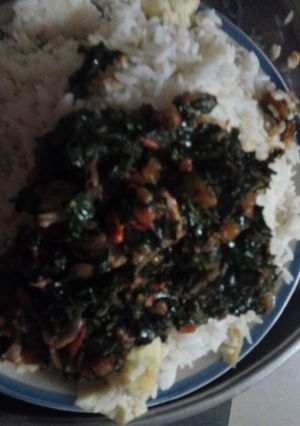 A picture of Vegetable sauce with rice.