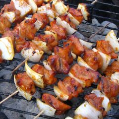 A picture of Dak Bulgogi (Korean Style Spicy Chicken) Kabobs.