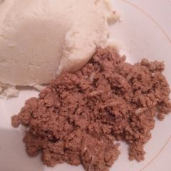 Fried minced meat with ugali A picture of Fried minced meat with ugali.