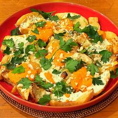 A picture of Slow roasted celeriac with Gorgonzola cream.