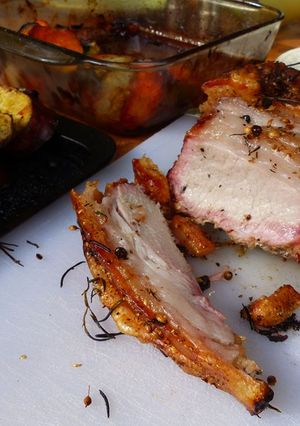 A picture of Pork belly with crackling.
