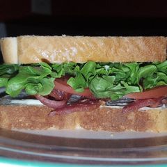 Classic BLT sandwich (Bacon Lettuce & Tomato) A picture of Classic BLT sandwich (Bacon Lettuce & Tomato).