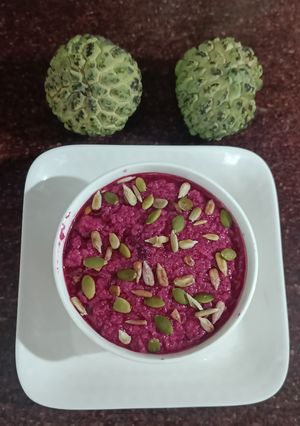A picture of Custard apple Beetroot basundi.