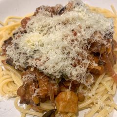 A picture of Aubergine and chestnut ragu.
