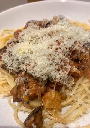 A picture of Aubergine and chestnut ragu.