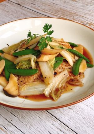 Hình của món Phở áp chảo chay.