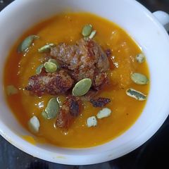 A picture of Roasted Squash Soup with Sausage.