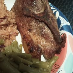 A picture of Seared Pork in a cast iron skillet/ The belly buster.