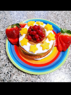 Una foto de Tortitas 🥞 de mango 🥭 y coco 🥥