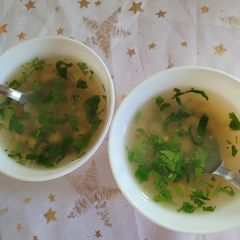 Crystal clear sweet corn soup A picture of Crystal clear sweet corn soup.