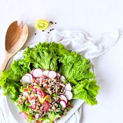 A picture of Lobia / black-eyed peas salad.