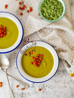 Une photo de Veloute poireaux petits pois