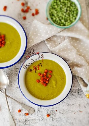 Une photo de Veloute poireaux petits pois