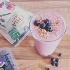 A picture of Blueberry-raspberry smoothie with chia seed.