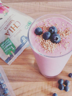 A picture of Blueberry-raspberry smoothie with chia seed.