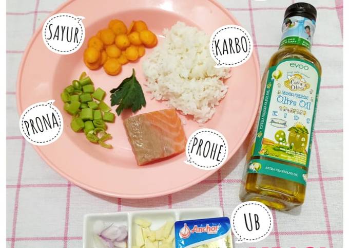 MPASI 6 BULAN (BUBUR TIM SALMON) Menu Lengkap 4 Bintang ⭐