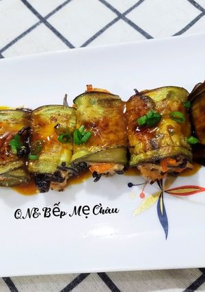 Hình của món Cà tím cuộn đậu hũ chiên sốt cam.
