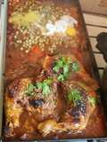 Pollo a la portuguesa en la plancheta