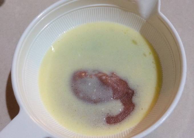 MPASI 6m+ ; bubur beras merah saus tofu jagung keju