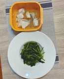 微波十分鐘減肥餐上菜：地瓜葉與鯛魚片