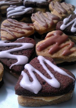 A picture of Vickys Valentine Chocolate Shortbread Hearts, GF DF EF SF NF.