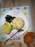Fried rice,ovacado and baked beef