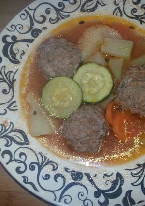 A picture of Mexican Meatball soup aka Sopa de Albondigas.