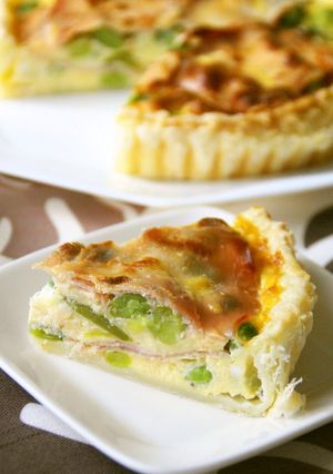 A picture of Spring Color Beans and Cured Ham Quiche.