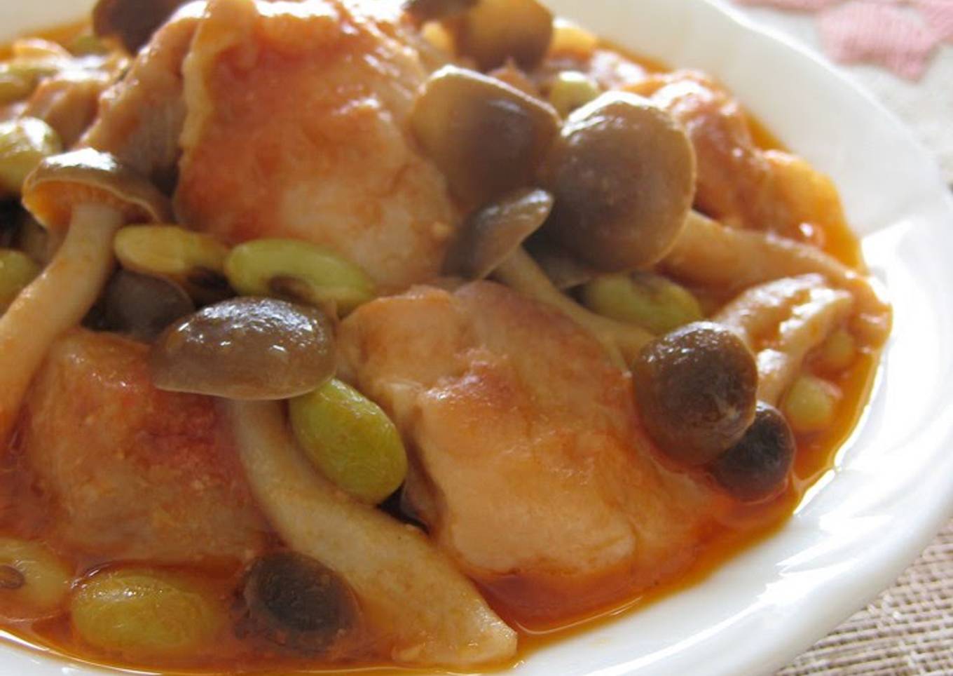 Chicken and Shimeji Mushrooms Simmered In Tomato and Yogurt Sauce