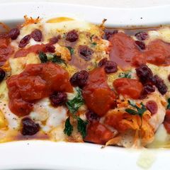 A picture of Baked cheesy breakfast(carrot and eggs)meatless.