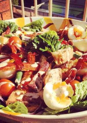 A picture of Egg, Bacon & Crispy Potato Salad with Home Made Mayo.